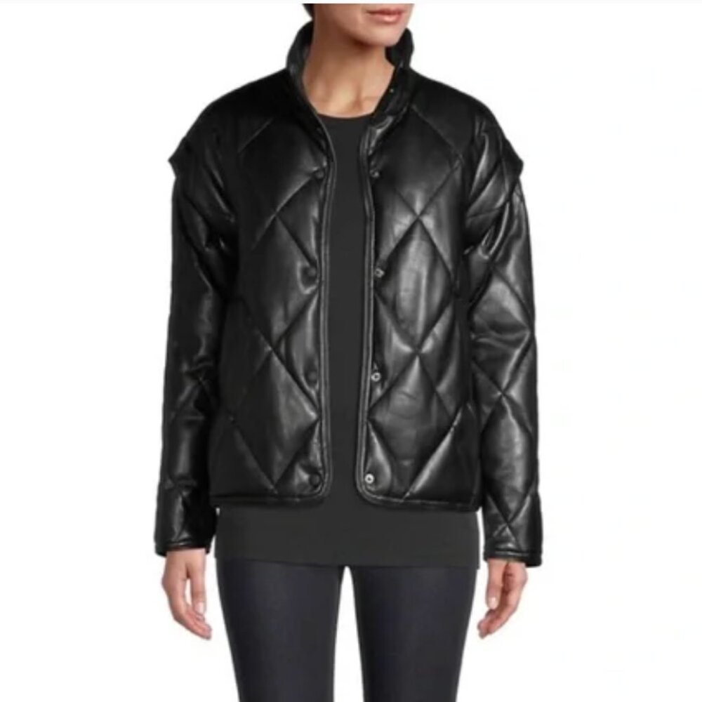 Apparis Quilted Faux Leather Black Jacket